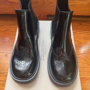 Charles & Keith Brogue Leather Chelsea Boots - Black Box - Size 38 (8)